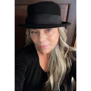Samplife Black Wool Fedora Hat Size Medium Classic Wide Brim Women’s Felt Hat